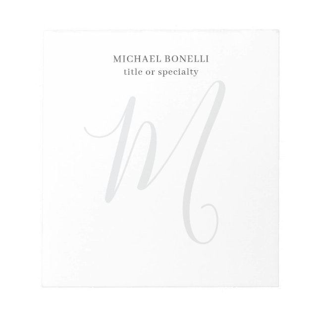 Professionell schlicht modern minimalist monogramm notizblock (Vorderseite)