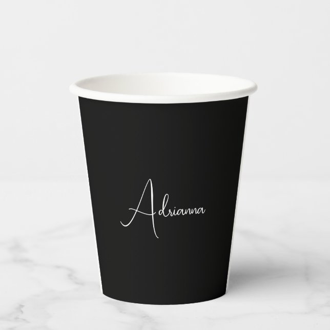 Professionell schwarze Handschrift mit Ihrem Namen Pappbecher (Vorderseite)
