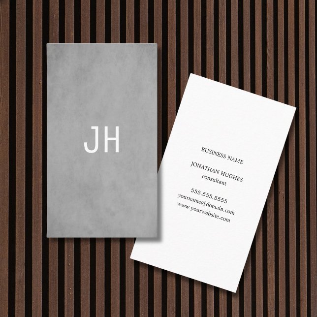 Professionelle einfache Textur Hellgrau Monogramm Visitenkarte (Von Creator hochgeladen)