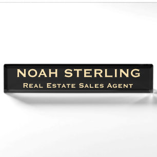 Professionelle Elegante Moderne Schwarze Gold Büro Namensplakette