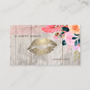 Professionelle Florale Feder, Lippen, Holzstruktur Visitenkarte