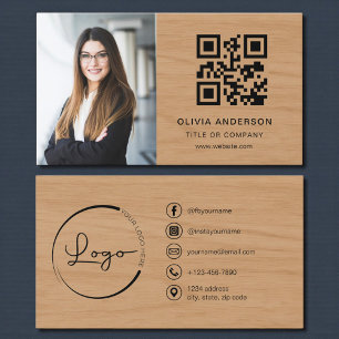Professionelle Foto-Holz-QR-Code-Social-Media-Vorl Visitenkarte