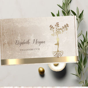Professionelle Goldene Baum Frauen Silhouette Yoga Visitenkarte