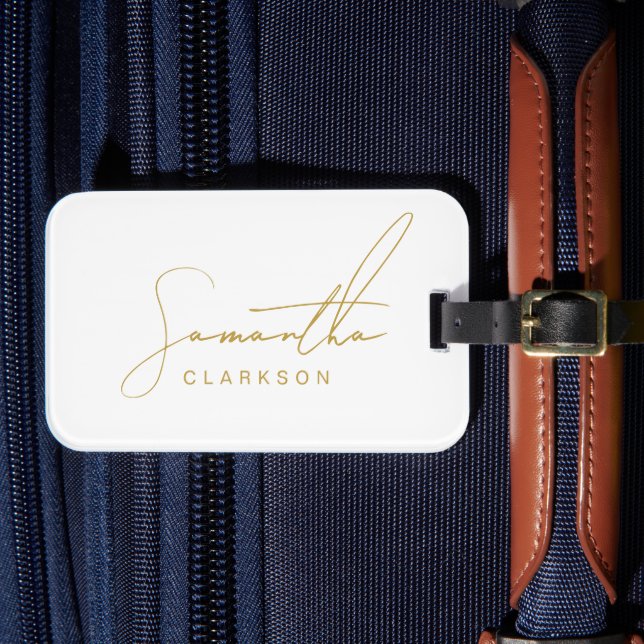 Professionelle handgeschriebene Gold-Schrift-Typog Gepäckanhänger (Vorderseite Insitu 4)