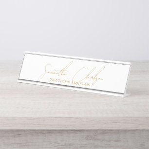 Professionelle handgeschriebene Gold-Schrift-Typog Schreibtischnamensplakette