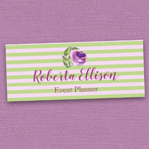 Professionelle Lila Aquarellfarben Rose Blumenmust Namensschild
