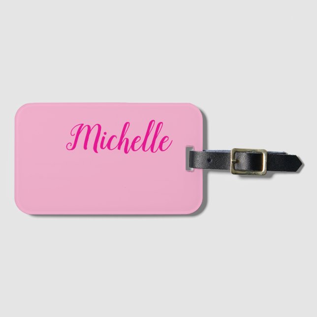 Professionelle moderne Handschrift Name rosa weiß Gepäckanhänger (Vorderseite (Horizontal))
