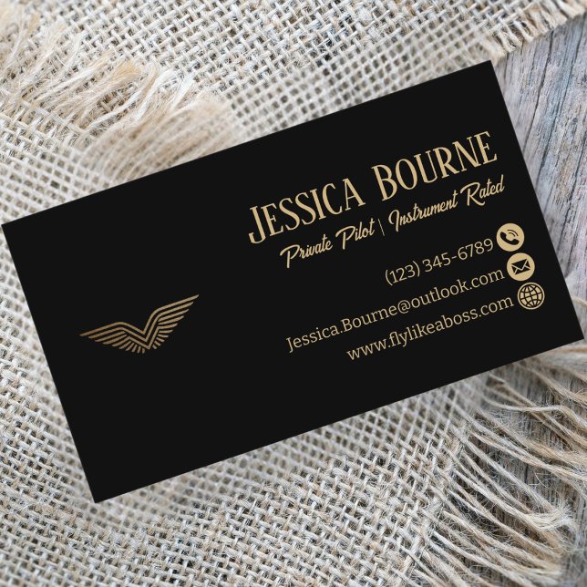 Professionelle QR-Code elegante schwarze Gold-Pilo Visitenkarte (Von Creator hochgeladen)
