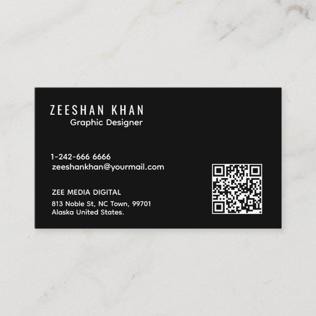 Professionelle QR-Code-Schwarze klassische Visiten Visitenkarte (Vorderseite)