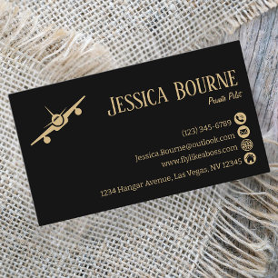 Professionelle schwarze Gold-Pilot-Aviation-Modern Visitenkarte
