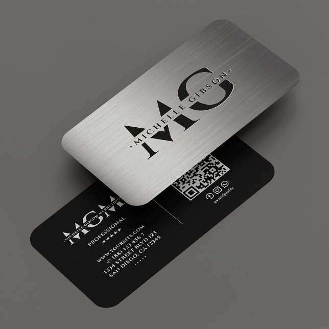 Professionelle schwarze graue Monogramm-Initialen Visitenkarte (Professional Black Grey Monogram Initials Business Card
)