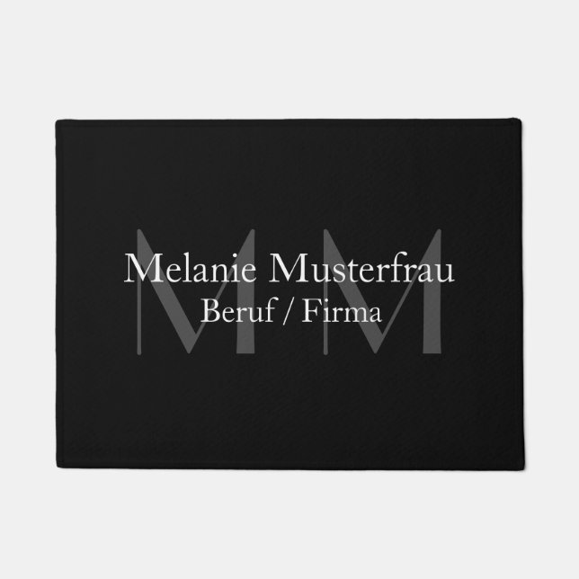 Professionelle schwarze Monogramm Fussmatte Fußmatte (Vorderseite)