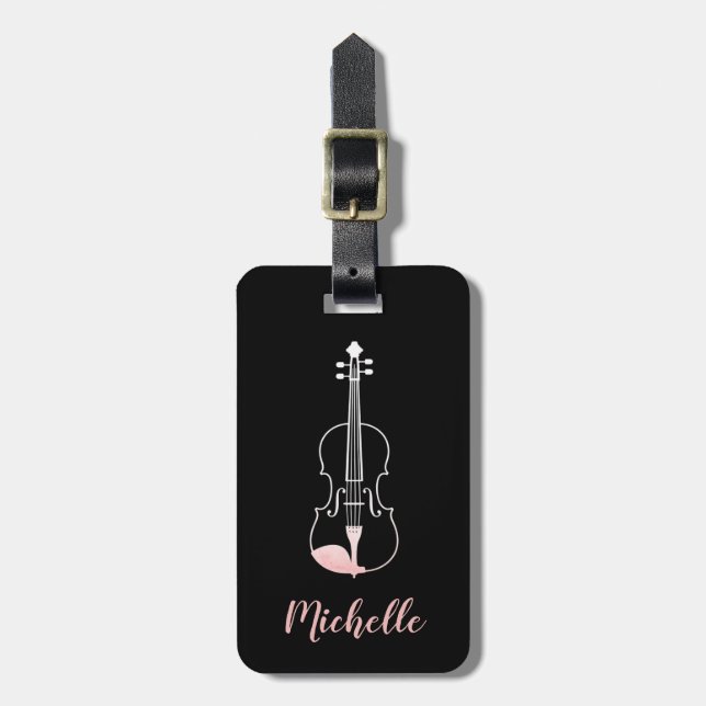 Professionelle Violine Schwarz Weiß Gepäckanhänger (Vorderseite vertikal)
