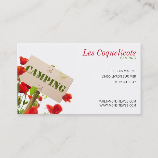 Professionelle Visitenkarte, Camping Visitenkarte (Vorderseite)