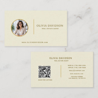 Professioneller Beige-Gold-Immobilien-Foto-QR-Code Visitenkarte