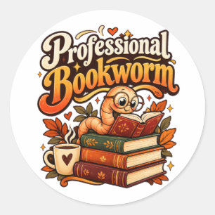 Professioneller Bücherwurm Süß Retro Lesewurm Runder Aufkleber