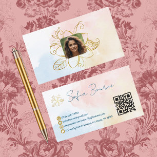 Professioneller Foto-QR-Code Floral Pastell indivi Visitenkarte