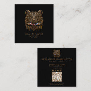 Professioneller Friseursalon Bronze Bär QR-Code Quadratische Visitenkarte