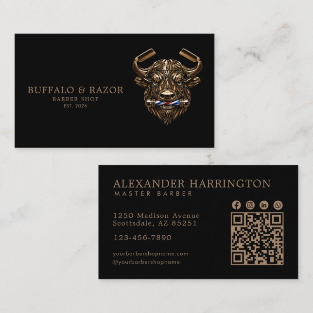 Professioneller Friseursalon Bronze Büffel QR-Code Visitenkarte (Vorne/Hinten)