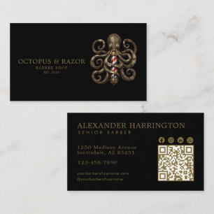 Professioneller Friseursalon Bronze-Oktopus Qr-Cod Visitenkarte
