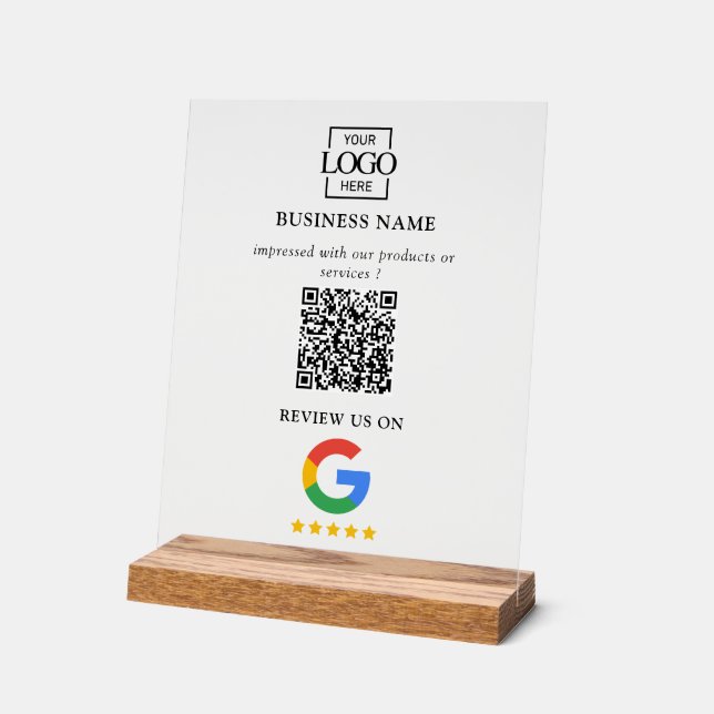 Professioneller Google-Bewertungen QR-Code Firmenl Acrylschild (Winkel)