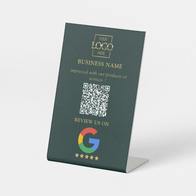 Professioneller Google-Bewertungen-QR-Code Firmenl Sockelschild (Vorderseite)