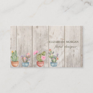 Professioneller Kaktus, Blumen, Holzstruktur Visitenkarte