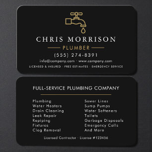 Professioneller Klempnerservice Schwarz Gold Visitenkarte