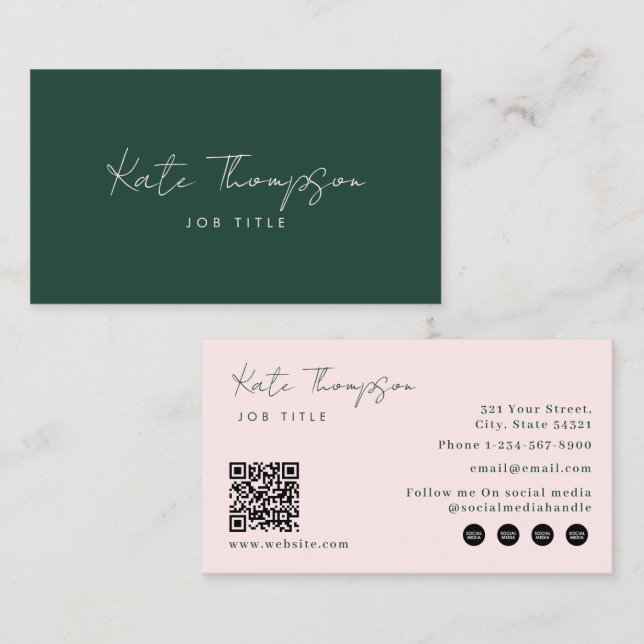 Professioneller moderner grüner rosa minimalistisc visitenkarte (Vorne/Hinten)