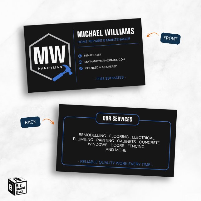 Professioneller moderner Handwerker Visitenkarte (Professional Modern Handyman Business Card)