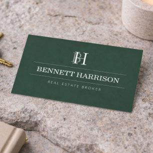 Professioneller Monogram Realtor Immobilien Grün Visitenkarte