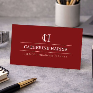 Professioneller Monogramm Finanzberater Deep Red Visitenkarte