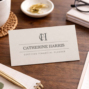 Professioneller Monogramm Finanzberater Taupe Visitenkarte