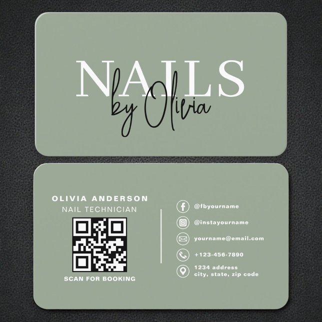 Professioneller Nageldesigner Sage Green QR Code Visitenkarte (Von Creator hochgeladen)