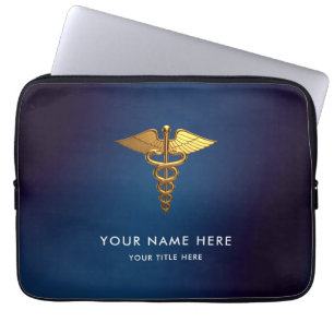 Professioneller Navy Blau Goldener Caduceus Medizi Laptopschutzhülle