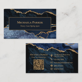 Professioneller Notar Öffentlich Navy Blau Gold QR Visitenkarte
