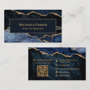 Professioneller Notar Öffentlich Navy Blau Gold QR Visitenkarte