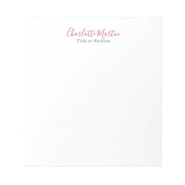 Professioneller Pink Weiß Manager Berater Chef Notizblock (Vorderseite)