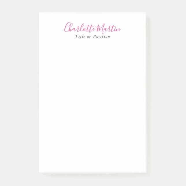 Professioneller Pink Weiß Manager Berater Chef Post-it Klebezettel (Vorderseite)
