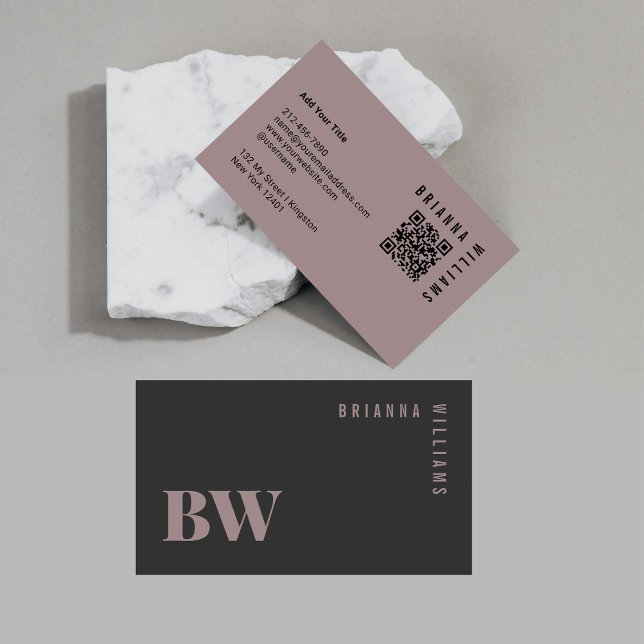Professioneller QR-Code Grau Pink Monogramm Minima Visitenkarte (Von Creator hochgeladen)