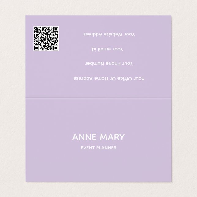Professioneller QR-Code Lila Weiß Lavendel Violett Visitenkarten (Außenseite Aufgefaltet)