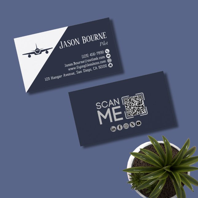 Professioneller QR-Code, Luftfahrt, Blau, minimali Visitenkarte (Von Creator hochgeladen)