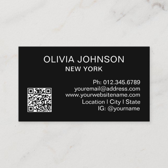 Professioneller QR-Code Modern Minimalistisch Schw Visitenkarte (Vorderseite)