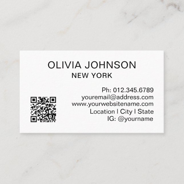 Professioneller QR-Code Modern Minimalistisch Weiß Visitenkarte (Vorderseite)