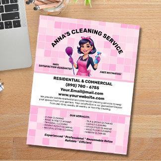 Professioneller Rosa Zimmermädchen-Reinigungsservi Flyer
