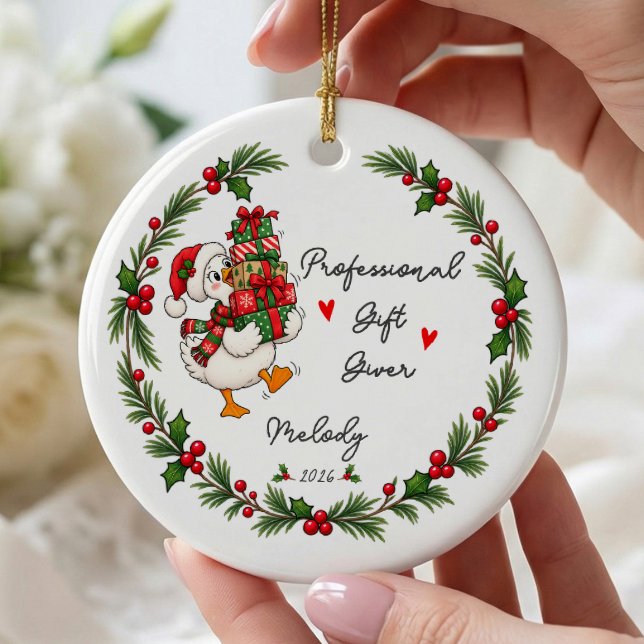 Professioneller Weihnachtsgeschenke-Geber-Gans-Wei Keramik Ornament (Von Creator hochgeladen)