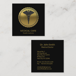 Professionelles 3D-Gold Medizin Caduceus Emblem Quadratische Visitenkarte