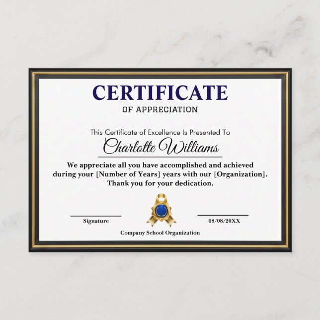 Professionelles Executive Achievement Certificate  Begleitkarte (Vorderseite)