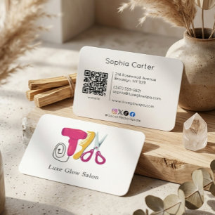 Professionelles Farb-Haarsalon-Kamm-Logo-QR-Code Visitenkarte