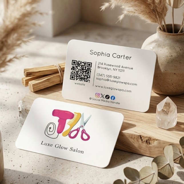 Professionelles Farb-Haarsalon-Kamm-Logo-QR-Code Visitenkarte (Von Creator hochgeladen)